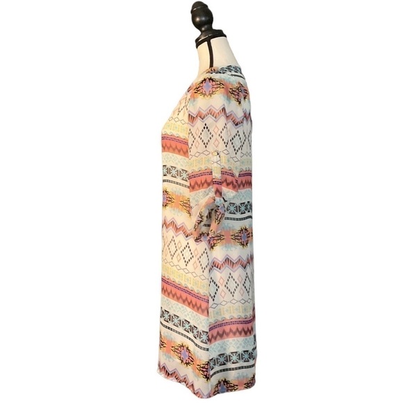 $5$ add on RACHEL KATE/CHICOS sunset colours boho layered chiffon mini dress. - Picture 2 of 11